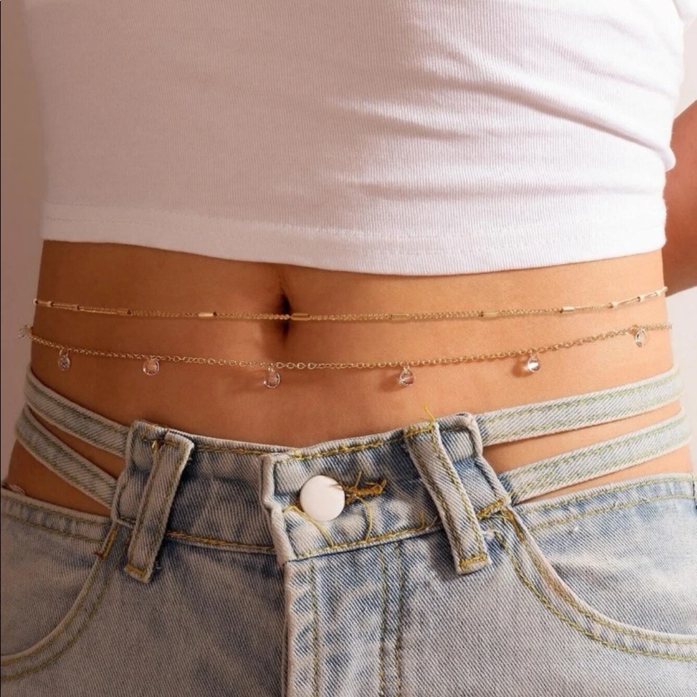 🎉 New adjustable Layered Crystal Bead Gold Waist Chain